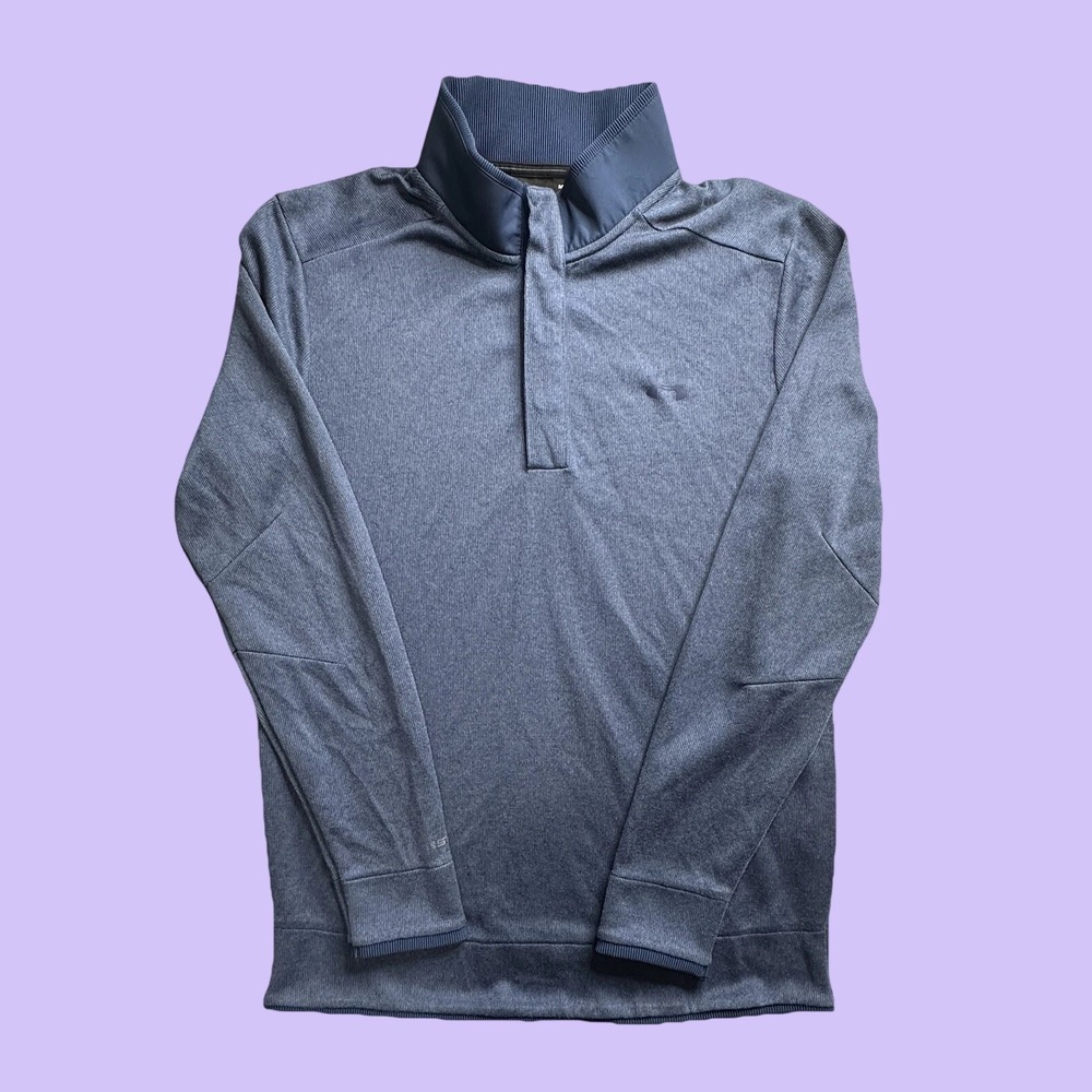 Under Armour Sweater Mens M Blue Storm Golf ColdGear Snap Mock Neck Pullover